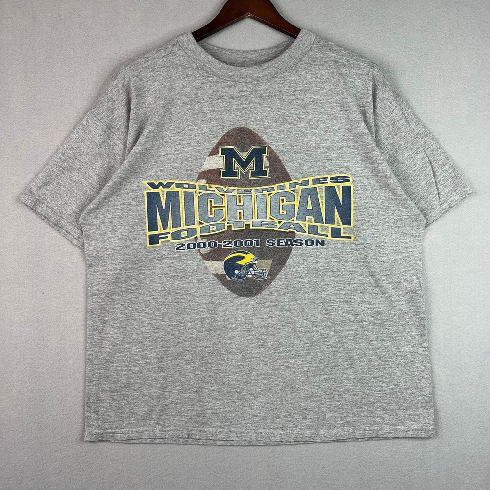 Vintage University of Michigan Football Schedule Gray Tultex Tee Shirt 2000 XL